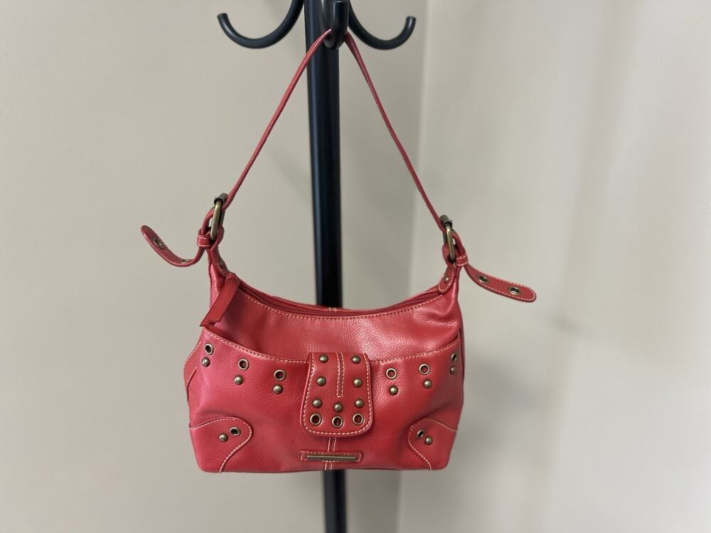Nine West Red Studded Grommet Shoulder Bag Y2K Faux Leather Purse